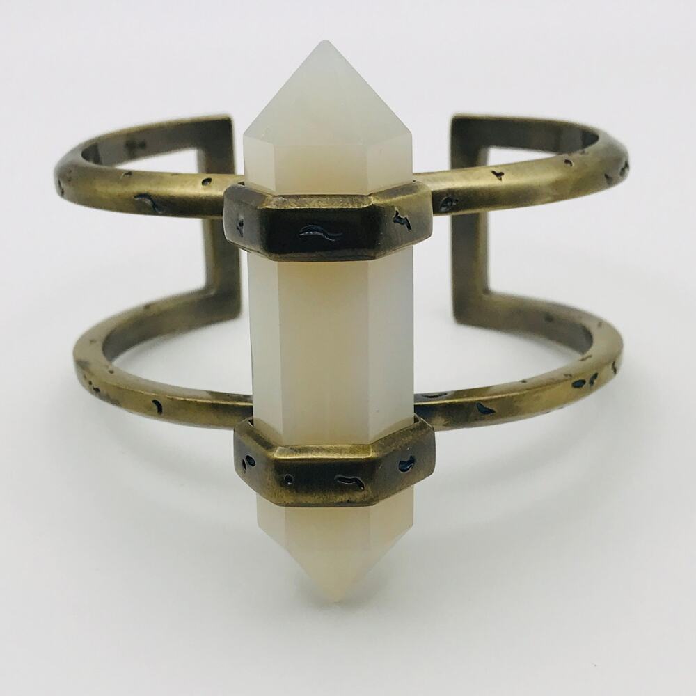Kendra Scott Shelli Cuff Bracelet - Brass Antique Gold Tone -Agate Stone Cuff
